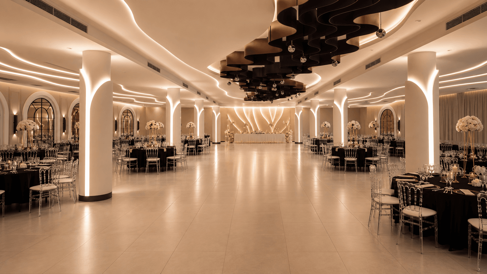 Restaurant Glamur Grand Hall prepared for a wedding